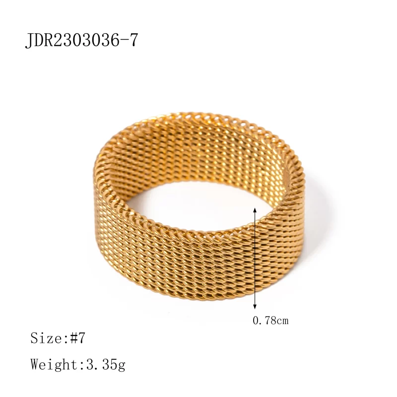 New Arrival Wide Band Stainless Steel 18k Gold Open Spaced Simple Lattice Woven Zip Chain Enamel Rings - Image 4