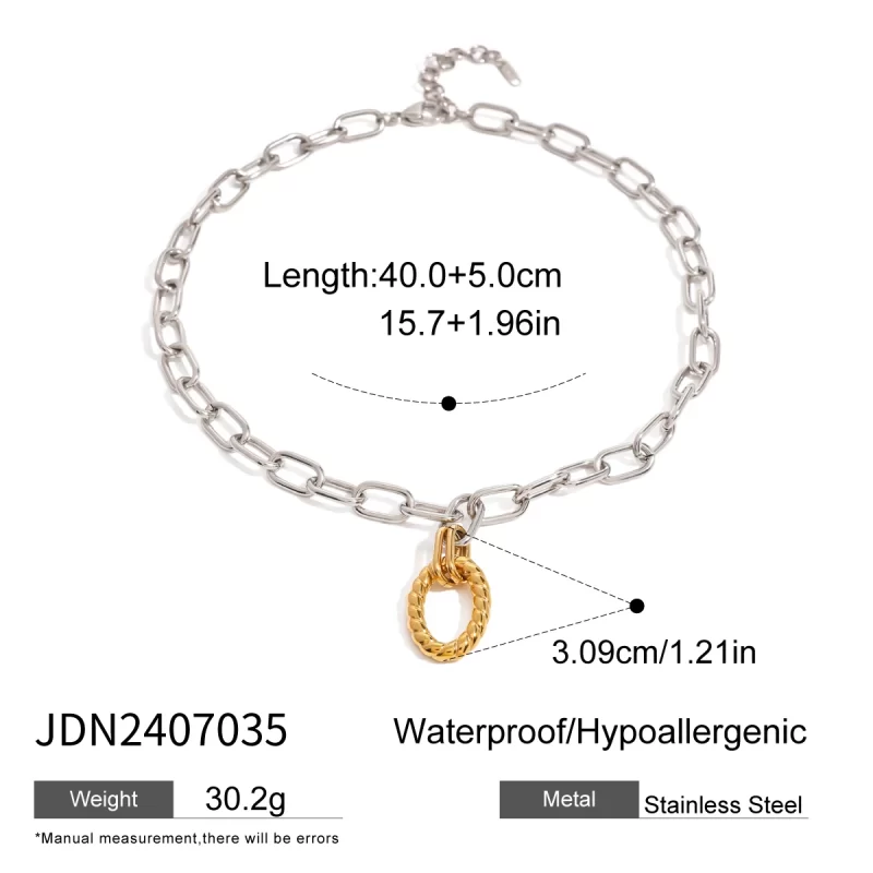 J&D 18k Gold Stainless Steel Silver and Gold Twisted Oval Hollow Circle Cross Chain Necklaces - Image 6