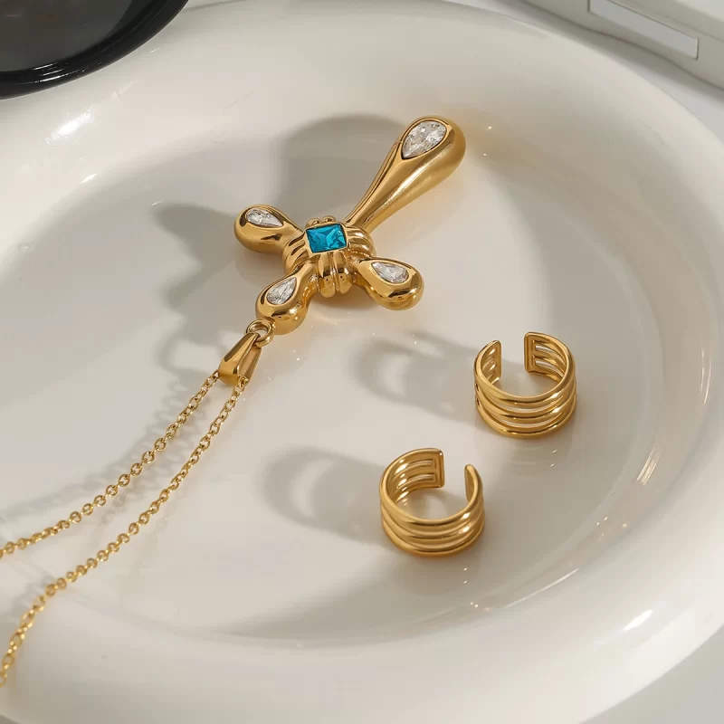 Youthway 18K Gold Plated Stainless Steel Statement Unique Geometric Zircon Cross Pendant Necklace Anti Allergic Jewelry New 2025 - Image 2
