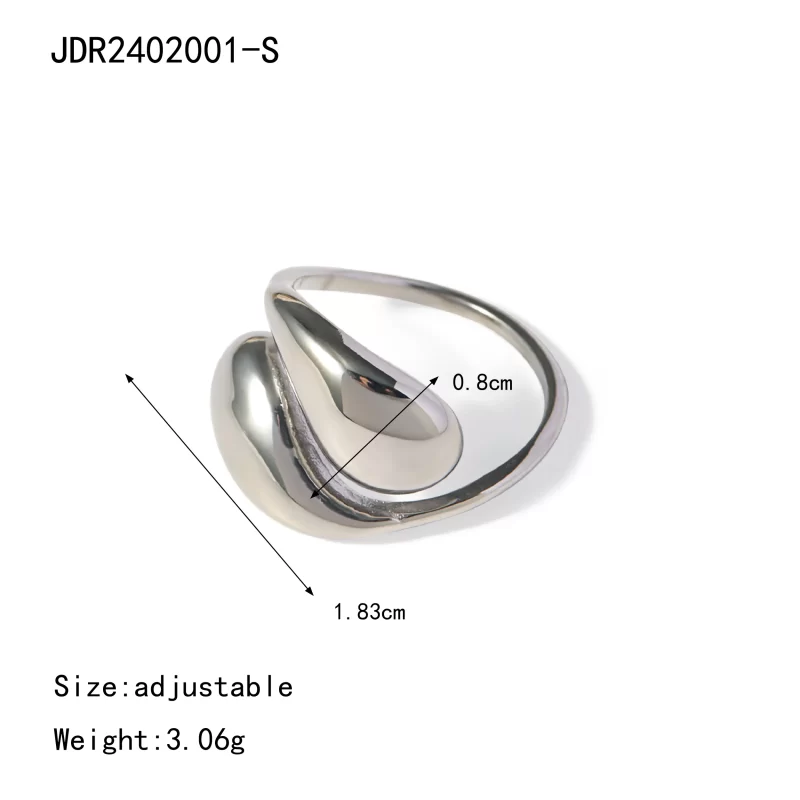 J&D Dainty Jewelry 18K Gold Plated Open Rings Gift Stainless Steel Waterdrop Cross Stacking Ring - Image 3