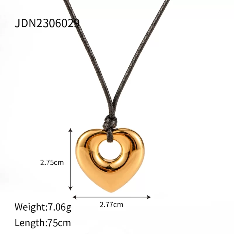 Youthway New Fashion Black Wax Rope Heart Shape Stainless Steel Pendant Necklace Party Jewelry Gift for Women 2023 - Image 6