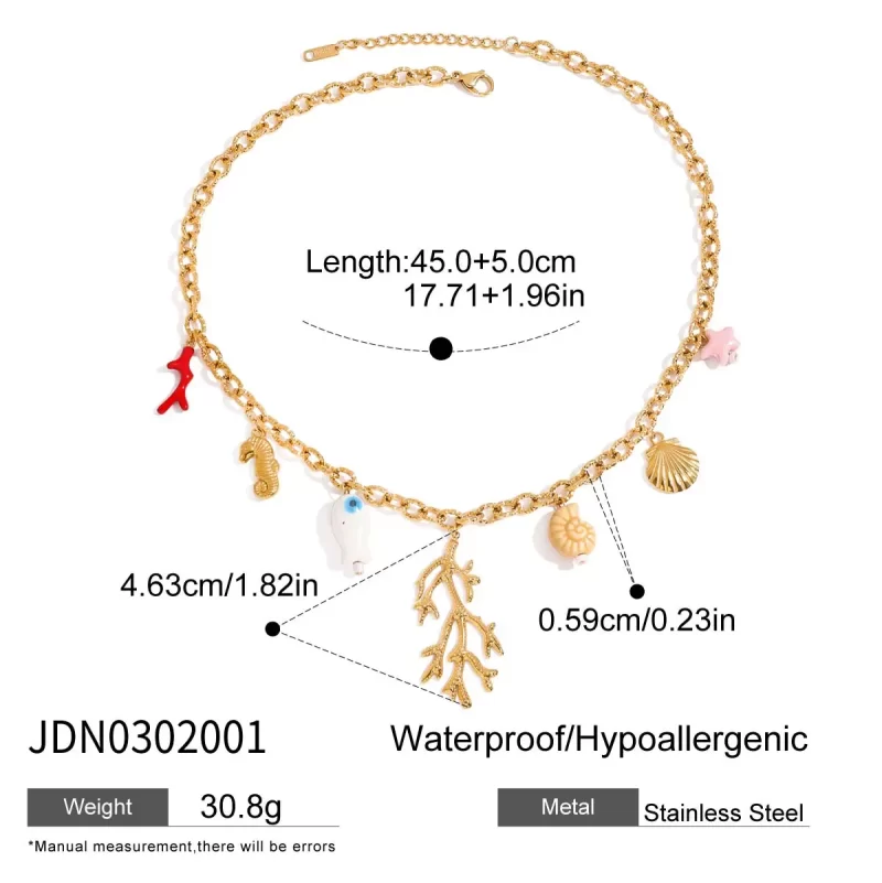 J&D Spring Summer Charm Collection Ocean Series 18K Gold Plated Stainless Steel Necklace with Pearl Flower Charms Jewelry - Image 6