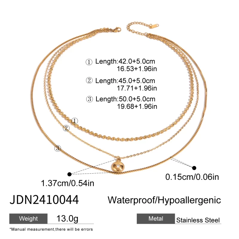 Youthway High Quality Statement 18K Gold Plated Stainless Steel White Zircon Circle Pendant Multi Layer Chain Necklace Foe Women - Image 3