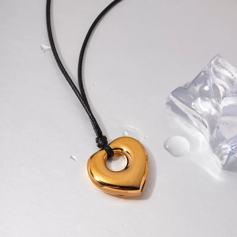 Youthway New Fashion Black Wax Rope Heart Shape Stainless Steel Pendant Necklace Party Jewelry Gift for Women 2023 - Image 4