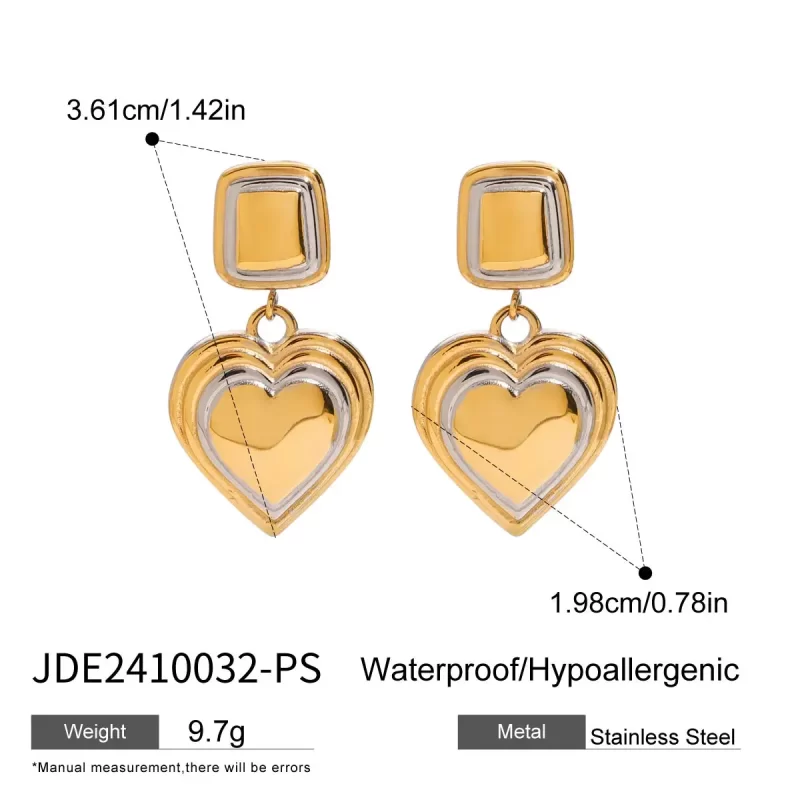 18K Gold Plated Waterproof Stainless Steel Chunky Hoop Huggie Heart Shape Pendant Earring Women - Image 6
