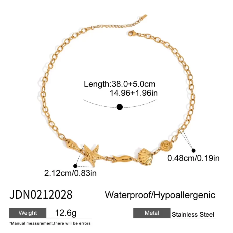 J&D 18K Gold Plated Stainless Steel DIY Charm Necklace Spiral Starfish for Summer Beach Party Trendy Link Chain - Image 6