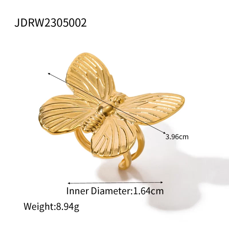 JD New Trend 18K Gold Plated Chic Butterfly Open Rings Stainless Steel Fashion Jewelry for Women - Image 5