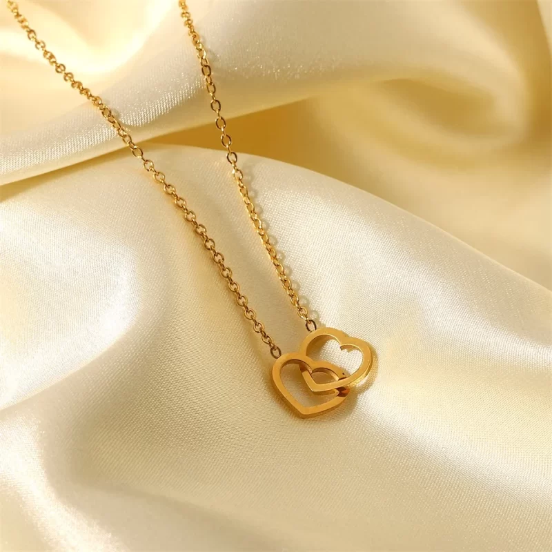 Trendy Fine Double Heart Connected Hollow Chain Necklace for Women Temperament Jewelry Gift - Image 4