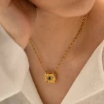 Youthway Luxury Cubic Zirconia Green Malachite Lava Square Devil's Eye Square Plaque Ring Necklace Set Charm Jewelry Set