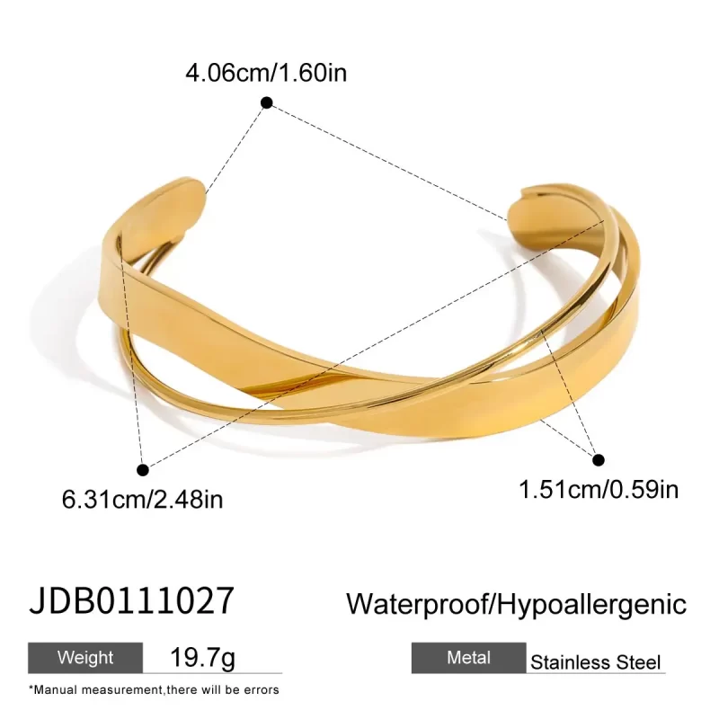 J&D Elegant Bold Design Fashion Statement Jewelry 18K Gold Plated Stainless Steel Cuff Bangle - Image 6