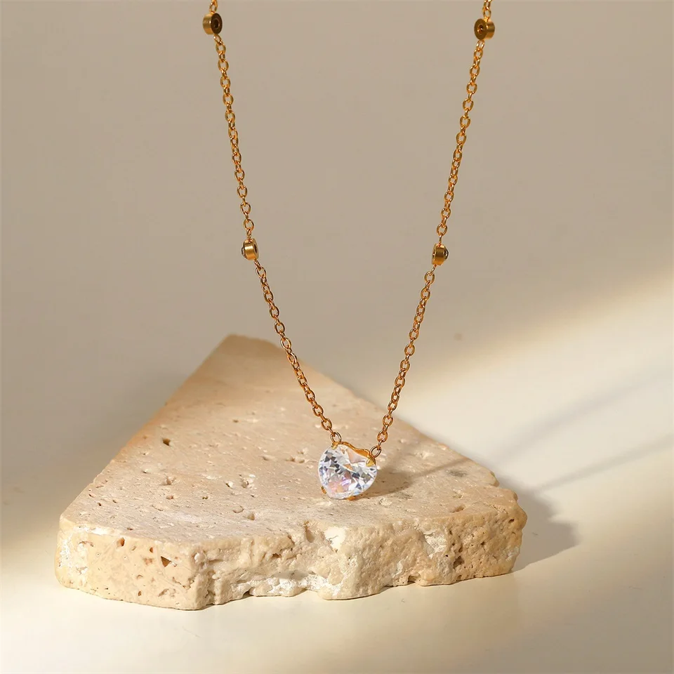 New Pendant necklace Heart Shaped Crystal Zircon Pendant Gold plated stainless steel Party Hot Jewelry Gifts