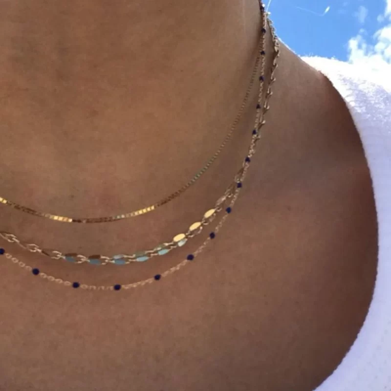Youthway Black Beads Three Layers Chain Necklace For Women Statement Golden Stainless Steel Metalic Waterproof Necklace Jewelry - Image 2