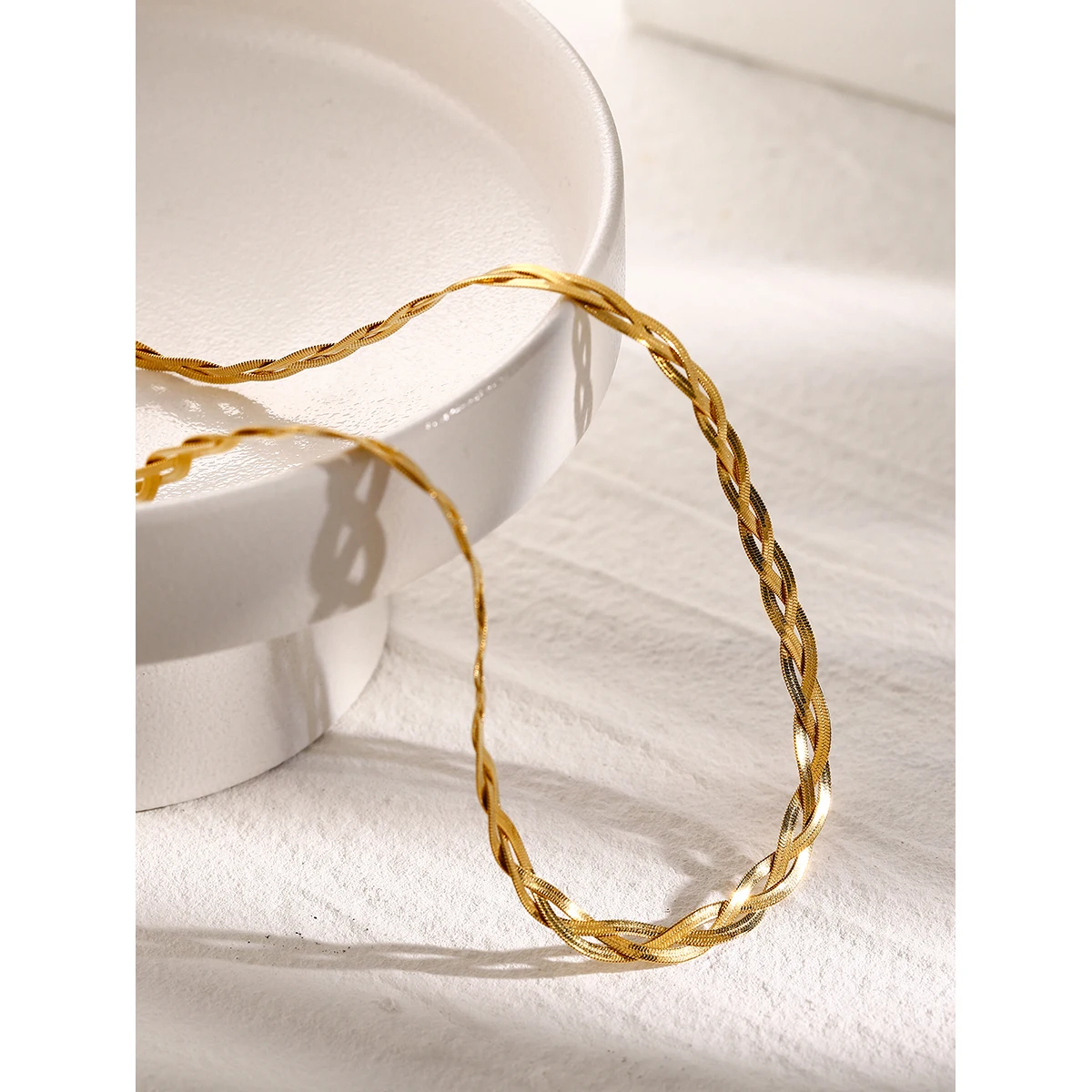 Youthway Twisted Braid Snakebone Stainless Steel Fashion Collar Necklace Bracelet Jewelry Set 18K Gold Plated Chic Bijoux