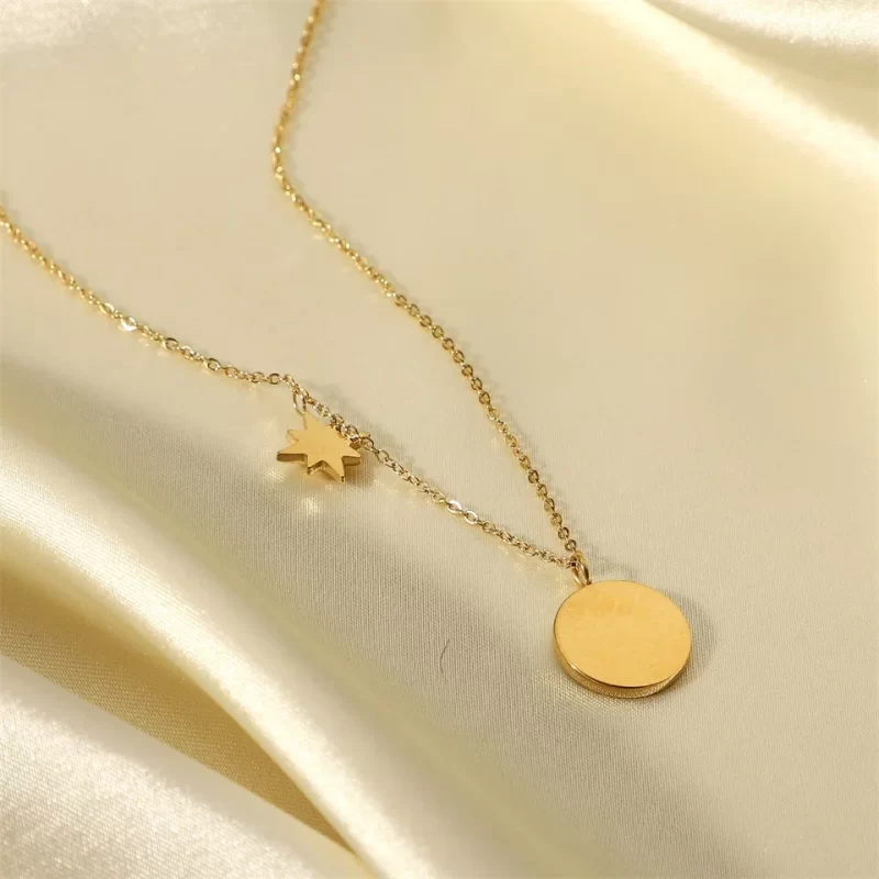 New Fashion Stainless Steel pendant necklace Inlaid Zircon Round Gold Coin Simple Jewelry Gift For Men Women - Image 3