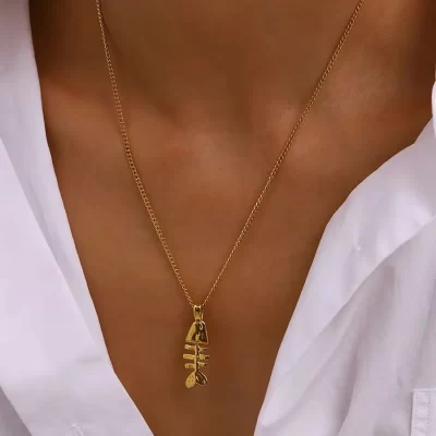 Youthway Versatile Minimally Designed 18K Gold PVD Plated Fish bone Pendant Necklace For Unisex Stainless Steel Jewelry Gift