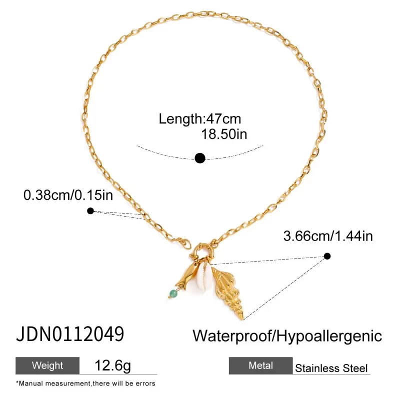 J&D Ocean Beach Natural Shell Agate Fish 18K Gold Plated DIY Charm Necklace Waterproof Stainless Steel Trendy Link Chain - Image 6