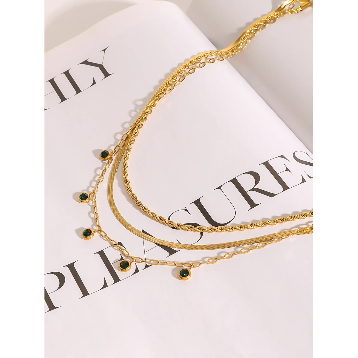Youthway New Arrival Vintage Elegant Multi-layer Chain Green Rhinestone Necklace Waterproof Anti Allergic Jewelry Women Party