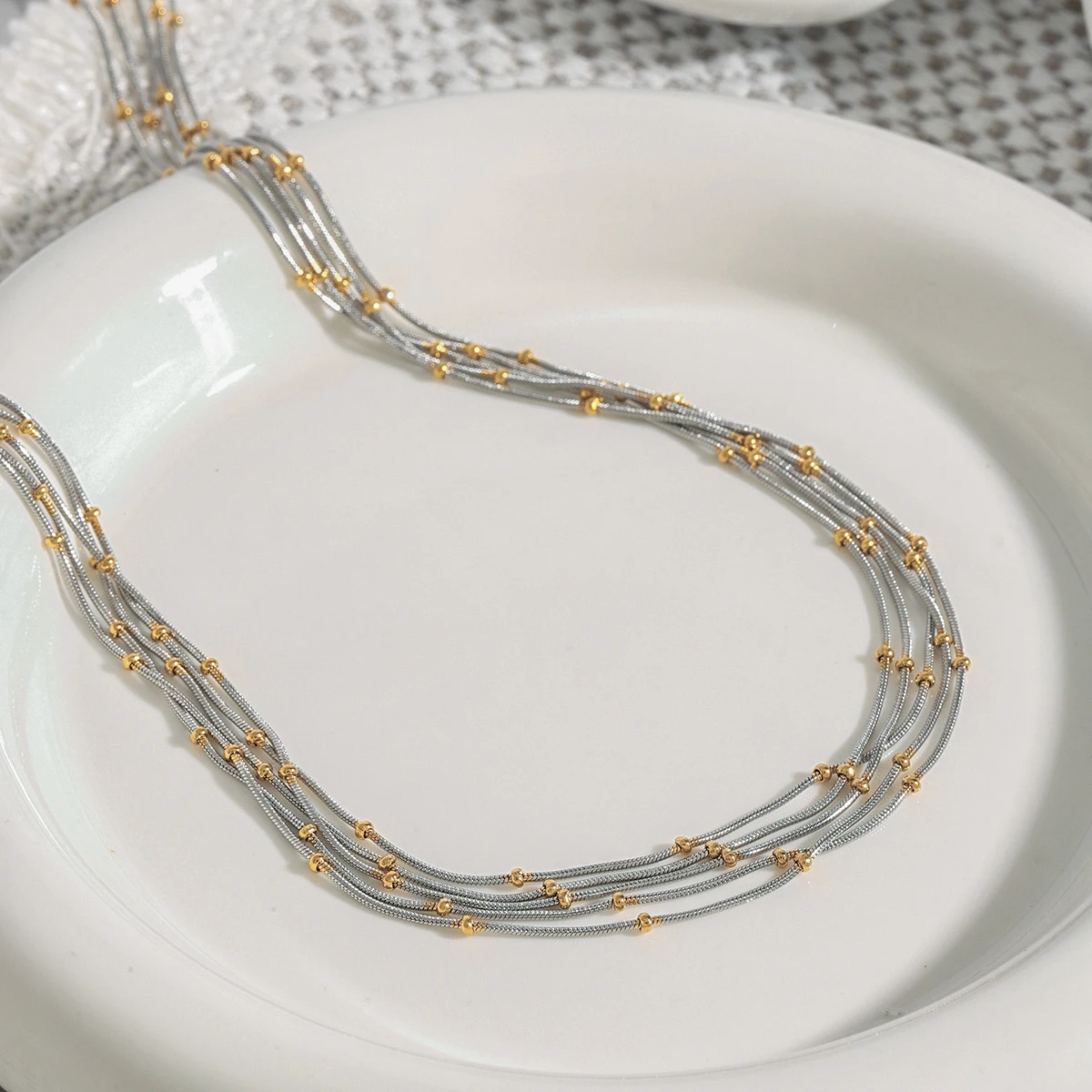 Youthway High Quality Versatile Stainless Steel Gold Beads Multi Layers Chain Necklace Anti Allergic Jewelry Accessories Daily