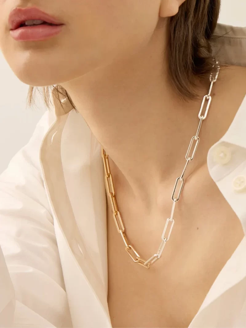 Youthway Metalic Stainless Steel Colorblock Chain Necklace 18K PVD Minimalist Texture Statement Collar Necklace Jewelry Gift - Image 4
