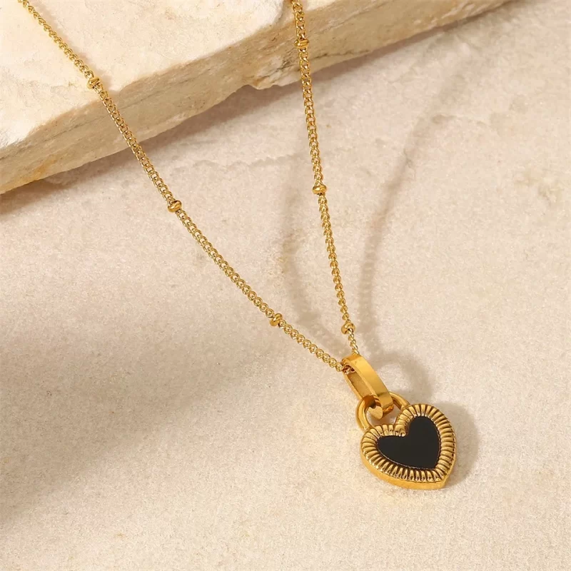 Youthway double sided Heart Necklace Stainless Steel Golden 18 K PVD Choker Women Necklace waterproof Accessories Gift