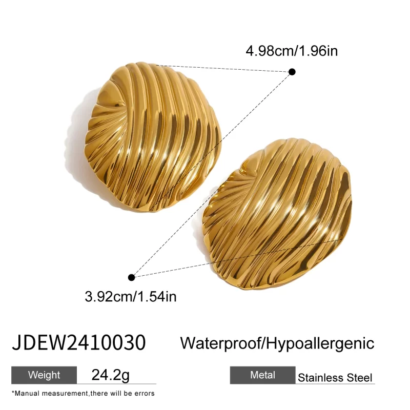 Trendy Waterproof 18K Gold Plated Stainless Steel Jewelry Gift Vintage French Elegant Medieval Ribbed Earrings - Image 6