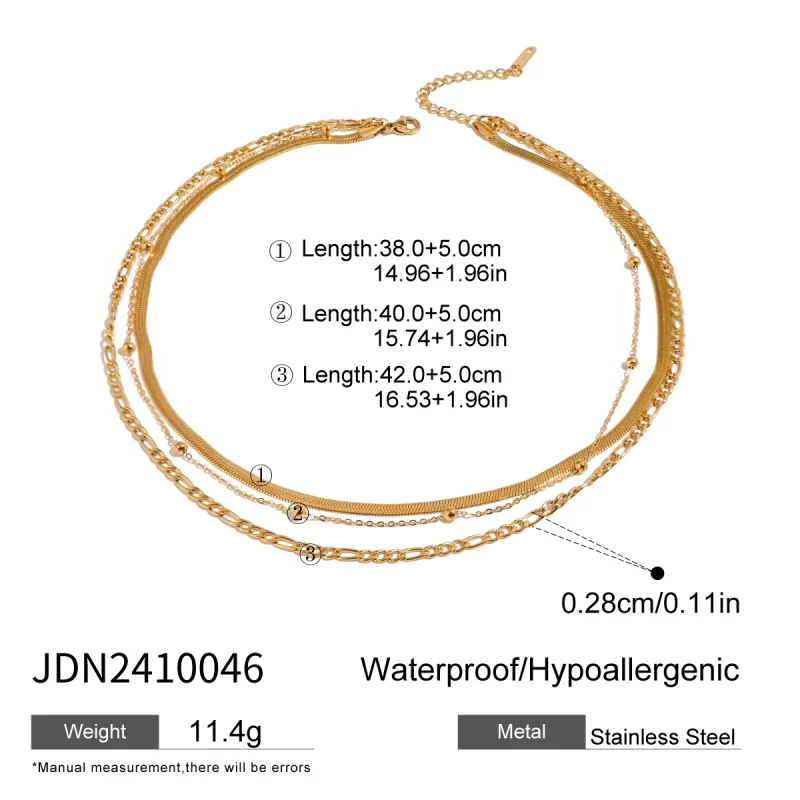 Youthway Statement Retro Gold Plated Stainless Steel Circle Beads Multi Layer Chain Necklace Waterproof Anti Allergic Jewelry - Image 2