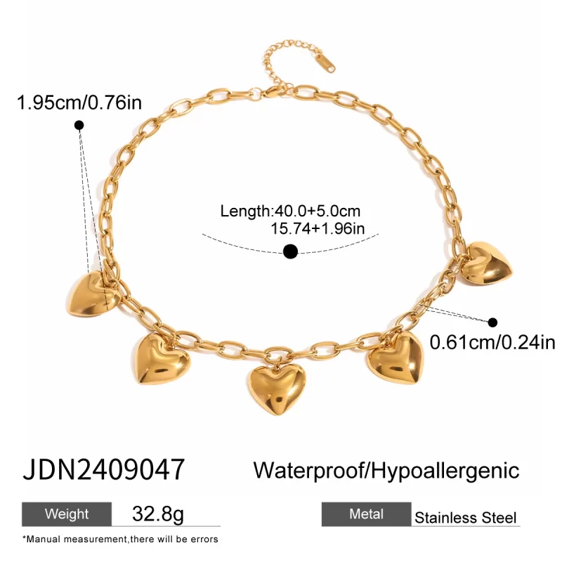 J&D 18k Gold Stainless Steel Paperclip Chain Heart Pendant Necklace 40+5cm With High Polish Love Design - Image 6
