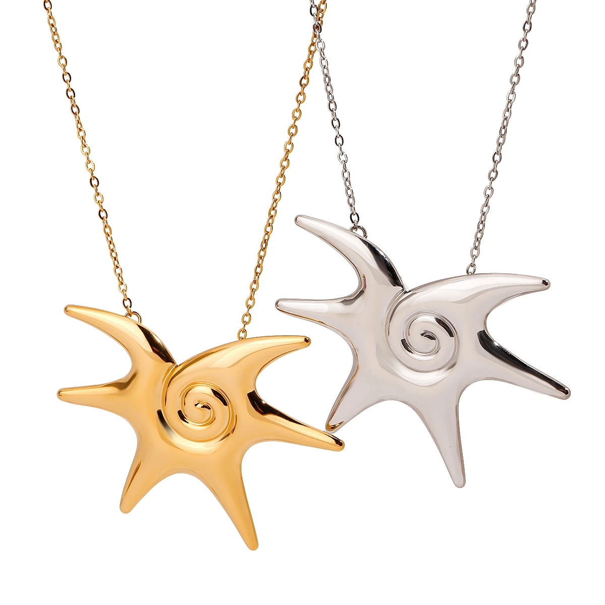 J&D Niche Stainless Steel Starfish Spiral Pendant Necklace Irregular Fine Jewelry with Durable Steel Color