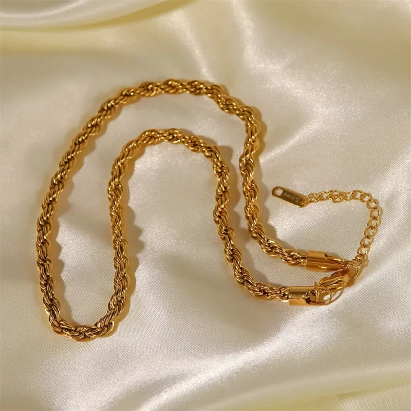 5mm Chunky Twisted Chain Necklace Women 18K Gold Stainless Steel Twisted Rope Chain Choker Necklace For Hip Pop Jewelry - Image 2