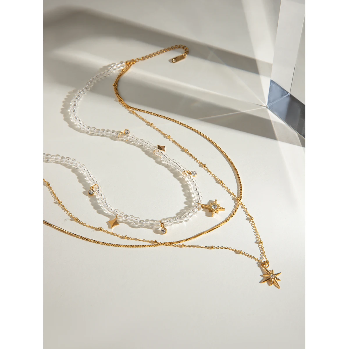 Youthway Unique Statement Gold Plated White Zircon Beads Star Pendant Multi-layer Chain Necklace Anti Allergic Women Jewelry