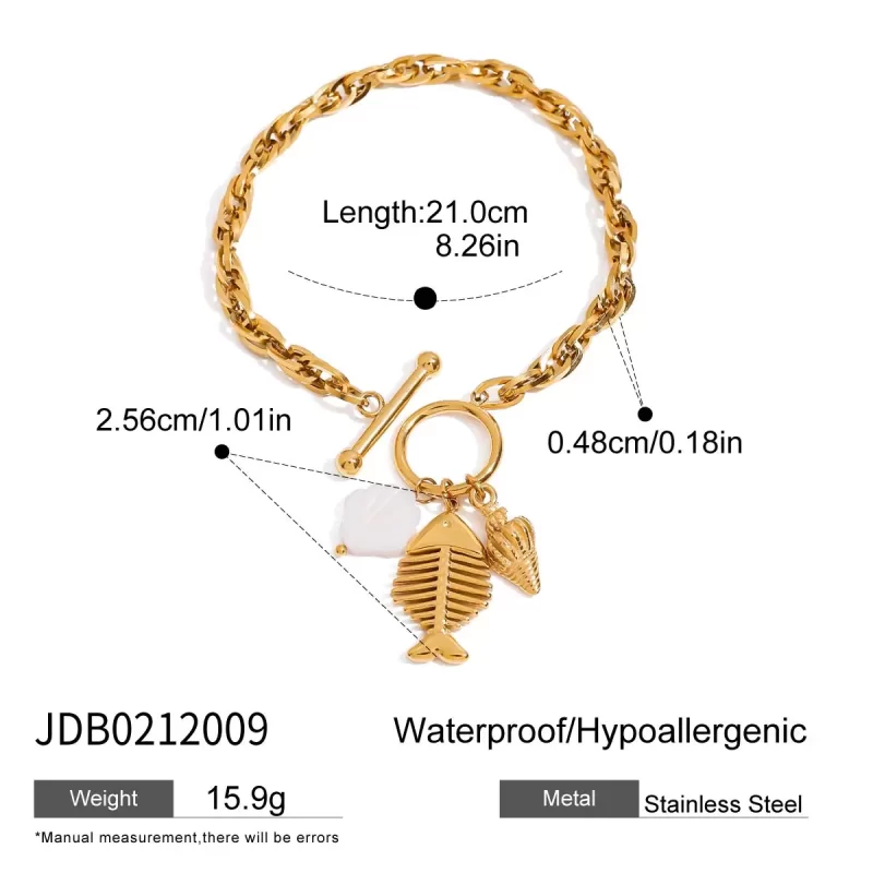 J&D Summer Holiday Style 18K Gold Stainless Steel Fishbone Conch Shell Pendant OT Buckle Bracelets - Image 6