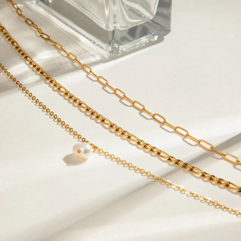 Youthway Natural Pearl Pendant Multi-Layers Necklace Stainless Steel Waterproof 18K PVD Plated Jewelry Accessories Gift - Image 2