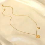 New Fashion Stainless Steel pendant necklace Inlaid Zircon Round Gold Coin Simple Jewelry Gift For Men Women