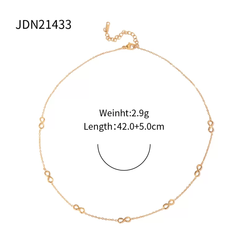 Dainty 18K Gold Plated Stainless Steel NecklaceJewelry Set Gift Infinite Symbol Choker Necklace Bracelet Set - Image 6