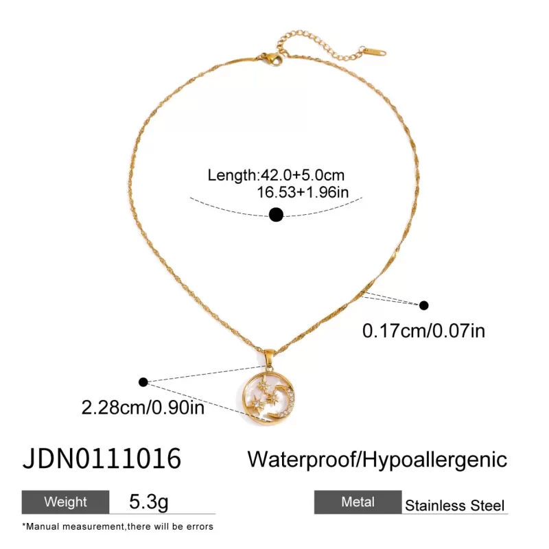 Youthway New Design 18K Gold Plated Stainless Steel Shell Star Moon White Zircon Circle Pendant Necklace Trendy Women Jewelry - Image 5