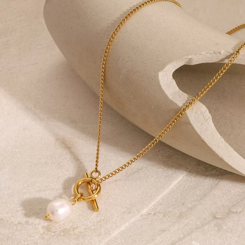 Youthway Gold Plated Stainless Steel Trendy Minimalist Pearl Pendant Necklace For Women Waterproof Anti Allergic Jewelry - Image 3