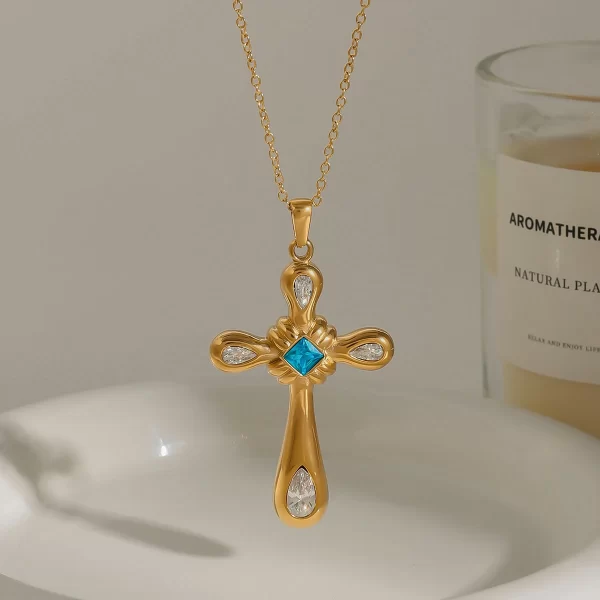 Youthway 18K Gold Plated Stainless Steel Statement Unique Geometric Zircon Cross Pendant Necklace Anti Allergic Jewelry New 2025