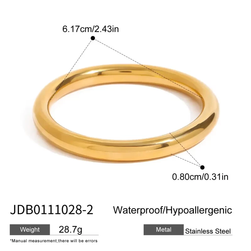 J&D 18k Gold Stainless Steel Simple Plain High-end 8mm Round Bracelet - Image 6