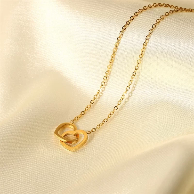 Trendy Fine Double Heart Connected Hollow Chain Necklace for Women Temperament Jewelry Gift - Image 3