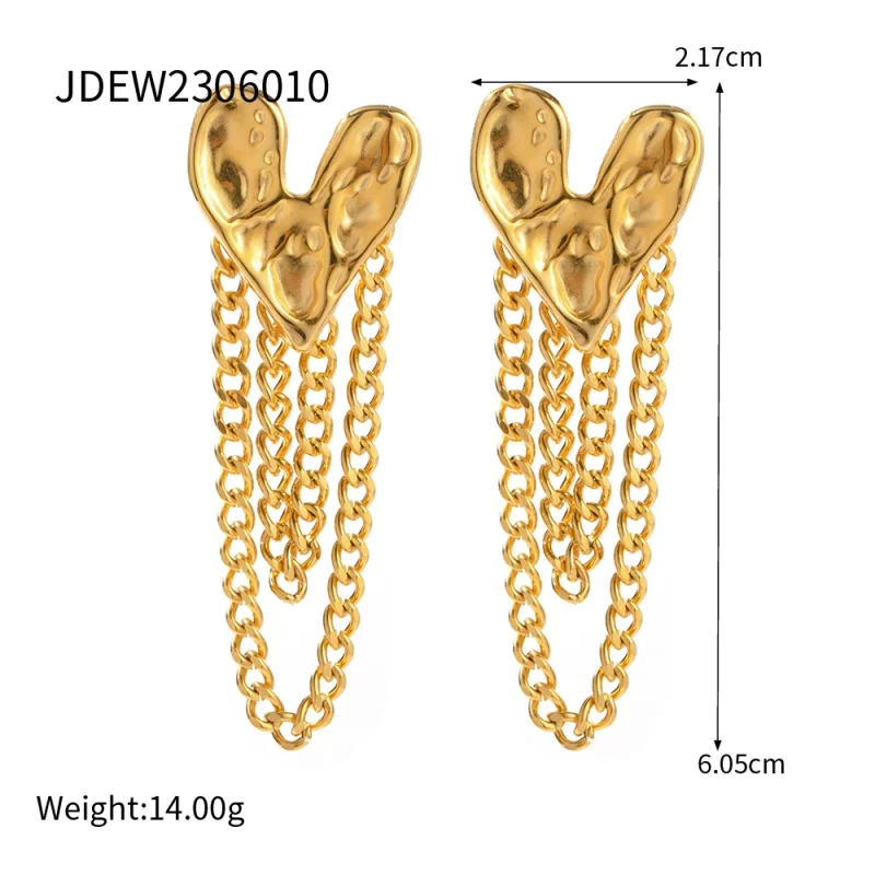 18K Gold Plated Dainty Hammer Heart Shape Earring Lava Irregular Tassel Stud Trendy Stainless Steel Stud Earring - Image 6