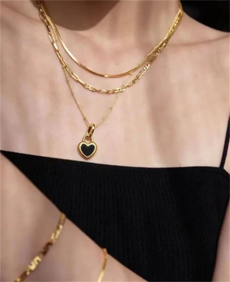 Youthway double sided Heart Necklace Stainless Steel Golden 18 K PVD Choker Women Necklace waterproof Accessories Gift - Image 3