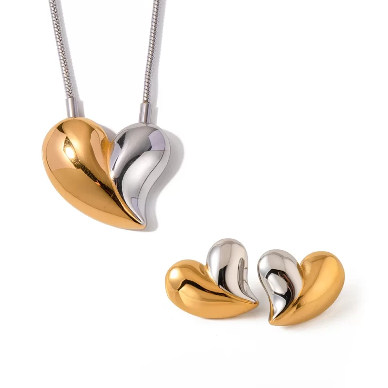 Youthway Minimalist Stainless Steel Heart Love Earrings Necklace for Women 18K PVD Plated Rust Proof Fashion Chic Jewelry - Image 5