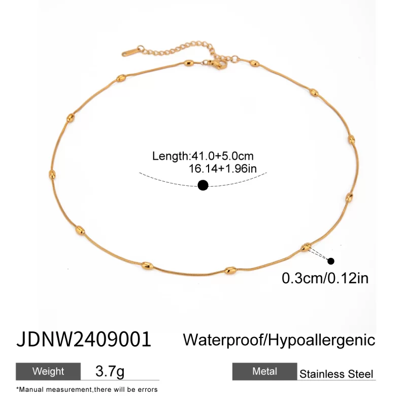 J&D 18k Gold Stainless Steel Bead Chain Round Snake Chain Necklace 41+5cm - Image 6