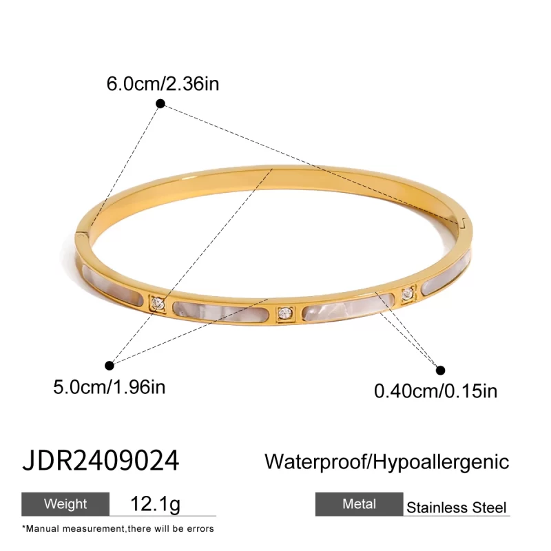 J&D 18k Gold Stainless Steel Oval Resin Rhinestone Bracelet 4mm Elegant Charm Jewelry - Image 5