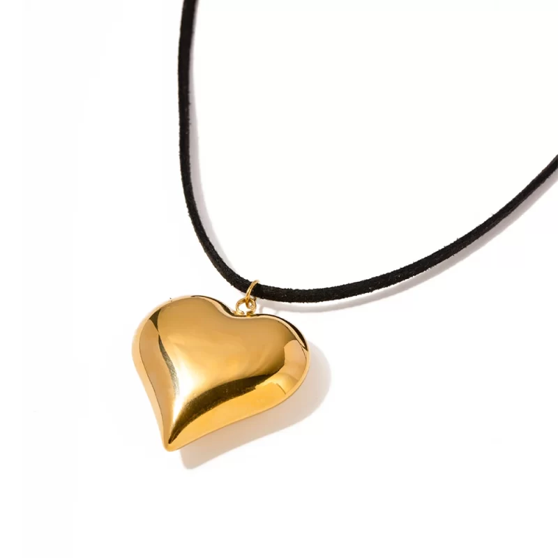 Youthway Smooth Stainless Steel Heart Pendant Korean Cashmere Necklace Glossy Charm Golden Steel Color Jewelry for Women - Image 4