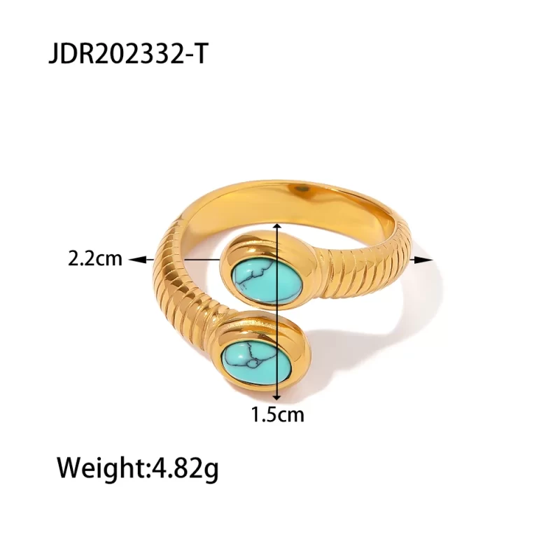 Waterproof 18k Gold Plated Stainless Steel Jewelry Open Thread Inlaid Lapis Lazuli Turquoise Snake Rings - Image 4