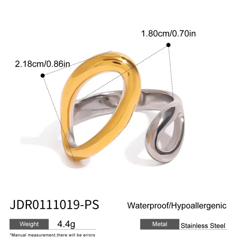 J&D Modern Minimalist Adjustable Hollow Open Ring 18K Gold Stainless Steel Two-Tone Color Jewelry - Image 6