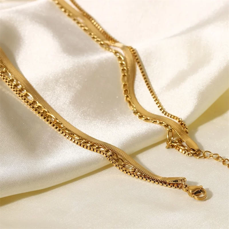 Youthway Stainless Steel three tier necklace Figaro Chain Gold Metal Texture 18 K PVD Plated for Women Summer Bijoux New Gift - Image 3