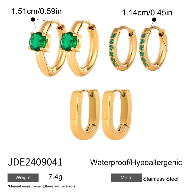 Classic Design 18k Gold Stainless Steel Green Zircon Stud Earrings Vintage Style Hoop Earrings for Sophisticated Look - Image 6
