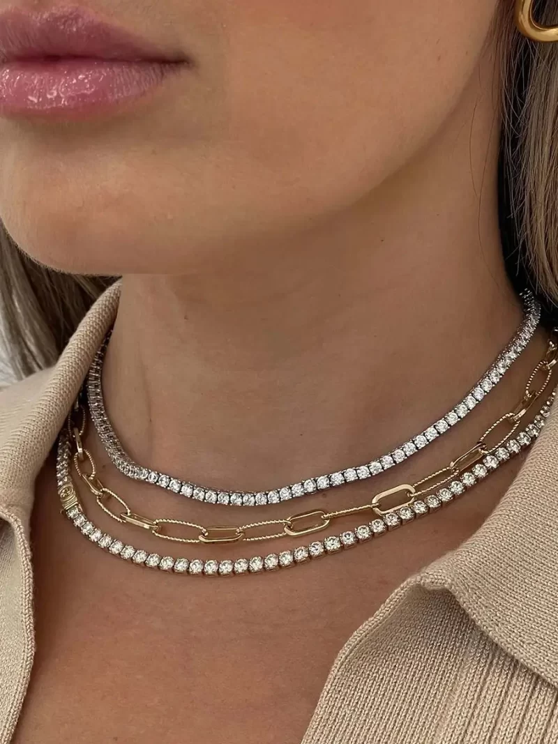 Youthway Sporty Minimalist Stainless Steel Geometric Square Colorful Zircon Tennis Chain Necklace Women Fashion Jewelry New 2025 - Image 2
